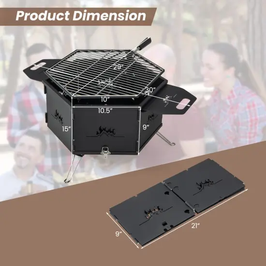 3-in-1 Portable Hibachi Charcoal Grill Carbon Steel & Stainless Steel {4}