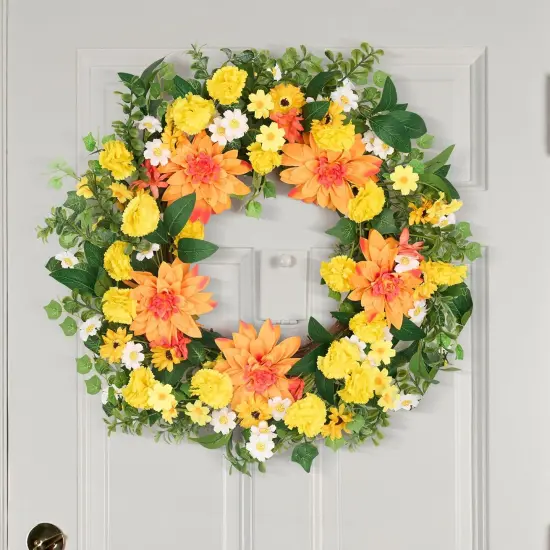 24 Inch Summer Floral Wreath for Front Door, Wreath with Dahlias and Daisies, Flower Home Wreath Decor for Outdoor and Indoor Farmhouse Decoration {2}