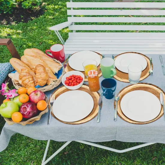 60 Pack 13.8 Inches Wooden Slice Paper Placemats Disposable Rustic Wood Grain Round Table Mats for Vintage Country Wedding Birthday Party Table Setting Decorations {5}