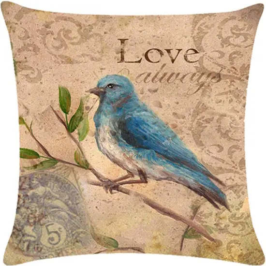 Set of 4 Vintage Bird Pillow Covers Birds On The Branch with Inspirational Words/Sing/Love/Dream/Fly Cushion Cover Cotton Linen Home Decorative Pillowcases {3}