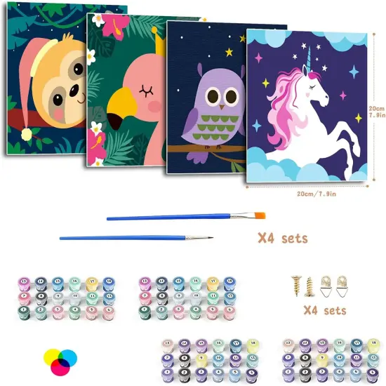 4 Pack Paint by Number for Kids Framed Canvas, Paint by Numbers for Kids Ages 4-8-12, DIY Paint by Numbers Kits Beginner, DIY Acrylic Oil Painting for Home Wall Decor (8x8inch) {5}