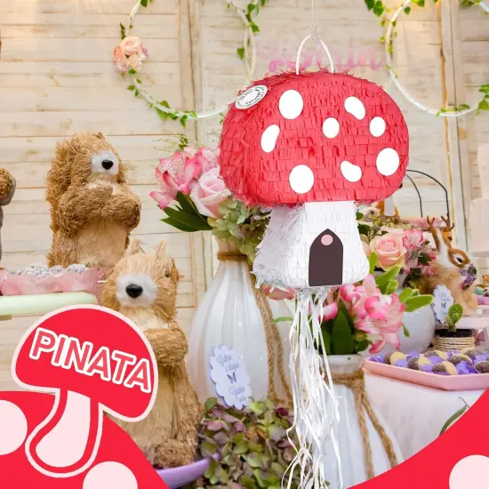 Mushroom Pinata with Stick and Blindfold, Paper, Baby Shower, Fantasy Theme Decoration {2}