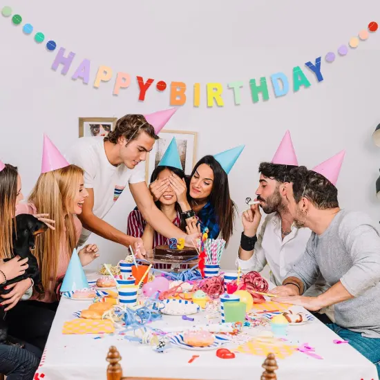 Happy Birthday Banner,Pre-Strung Colorful Cardboard Birthday Banner with Colorful Dot Decoration Garland, Rainbow Theme Party Supplies {4}
