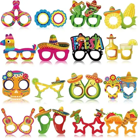 32 Pcs Mexican Party Decorations Paper Eyeglasses Cinco De Mayo Taco Party Favors Photo Booth Props Glasses for Fiesta Party Mexican Carnival Supplies Day of the Dead Decor {1}