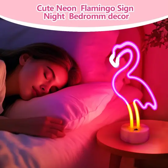 Summer Flamingo Neon Sign &ndash; Pink LED Neon Light USB or Battery Powered Room Decor for Bedroom, Party, Bar, and Outdoor Spaces {5}