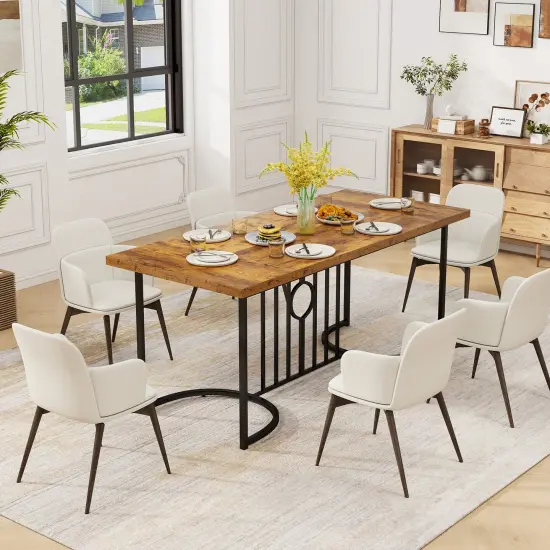 71 inches Large MDF Metal Dining Table, Spacious, Sturdy and Stylish {6}