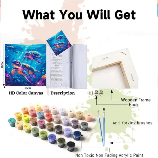 Sea Turtle Paint by Numbers Kit for Kids with Framed- Easy Paint by Numbers Kit for Kids Age 4-12, Simple Painting Paint by Numbers for Gift Home Wall Decor(10x10Inch) {4}