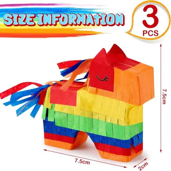 Mini Donkey Pinatas 3 Pcs 3 x 3 x 0.8 Inches Rainbow Cinco De Mayo Pinata Little Donkey Decorations for Party Supplies Baby Shower Birthday Centerpieces Desktop Decoration {2}