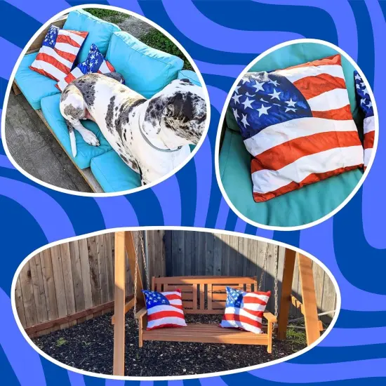 2-Pack July 4th Decorative Throw Pillow Covers, USA American Flag, 18 x 18-Inches {2}