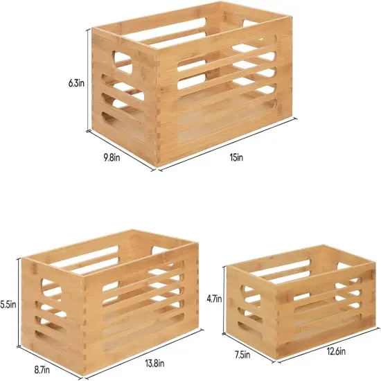 3PCS Natural Wooden Boxes Crates for Storage {5}