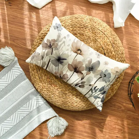 Poppy Flowers Chinoiserie Throw Pillow Cover, 12 x 20 Inch Spring Seasonal Leaves Cushion Case Decoration for Sofa Couch Farmhouse {2}