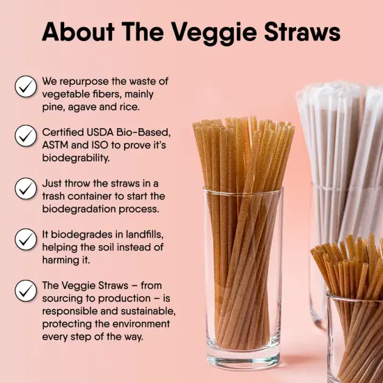100 PCS of 8.25 Inches Unwrapped Biodegradable Straws &ndash; Made of Vegetable Fibers, Best Environment Friendly Drinking Straws for Hot and Cold Beverages {3}