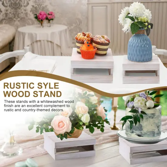 4 Pieces Wood Cupcake Display Stand Whitewashed Decorative Dessert Appetizer Cake Stand Risers Wooden Crate Rustic Cake Stand Wood Risers for Decor Wooden Crate Style Storage Organizer for Party {4}