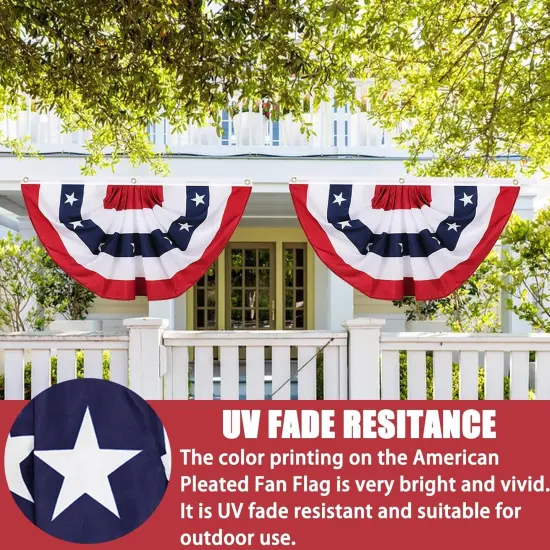American Pleated Fan Flag, 3 X 6 Ft USA Patriotic Flag Bunting American Flags Patriotic Bunting 4th of July Decorations Patriotic Bunting Red White And Blue Patriotic Decor bunting Flags Outdoor/Outside（Set of 4） {2}