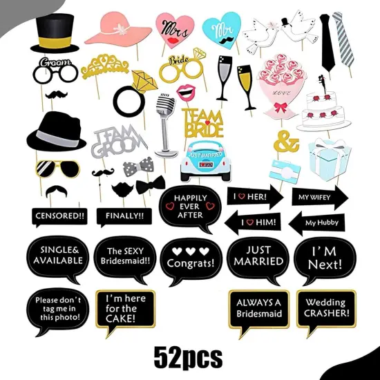 52Pcs Wedding Photo Booth Props Kit for Bridal Shower, Engagement and Valentines Party {5}