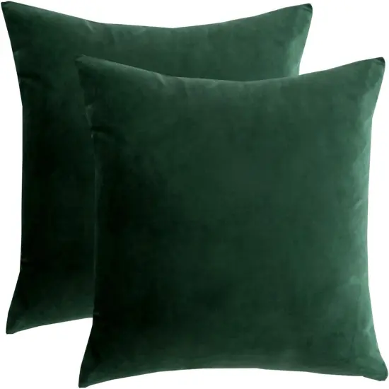 Velvet Decorative Throw Pillow Covers Cushion Cover Pillow Case for Sofa Couch Bed Chair,Soft Square Dark Green Throw Pillows 18x18 Inch,Set of 2 {1}