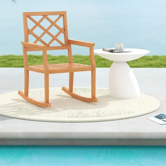 Solid Teak Wood Outdoor Rocking Chair &ndash; Oversized Porch Rocker with Ergonomic Design {3}