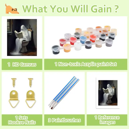 Ghost Paint by Numbers Kit for Adults, Bathroom Paint by Number Adult, Painting by Numbers for Gifts and Home Interior Decor 16x20 Inch {5}