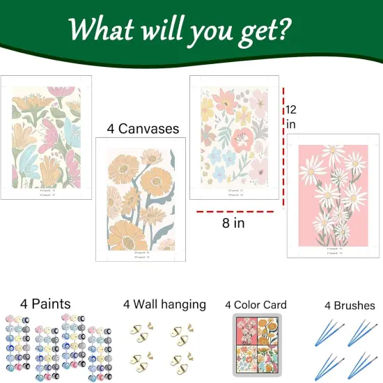 4 Pack Easy Paint by Numbers Kit for Adults Beginner,Small Paint by Number Kits for Kids Flower,Paint by Number Kit for Adults Flowers Cheerful Painting by Numbers on Canvas for 8x12 Inch {3}