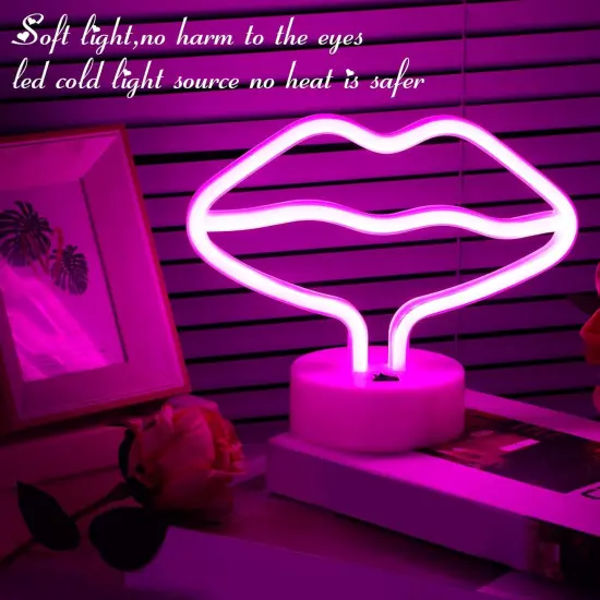 3 Pcs Summer Love Neon Signs - Heart, Lips & Love Shaped LED Lights for Tabletop or Wall Decor, USB or Battery Powered (Pink) {2}