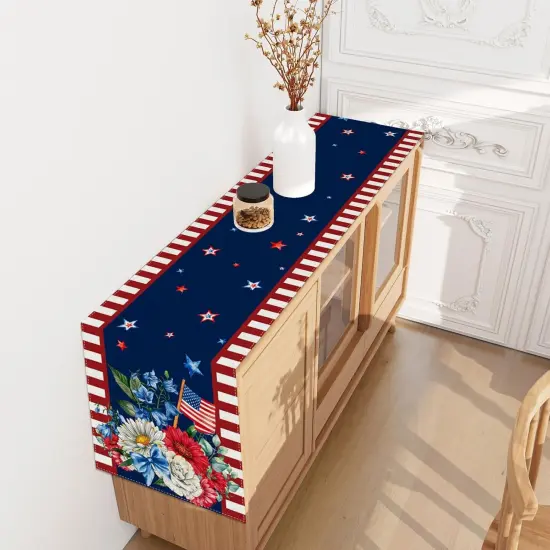 Watercolor Red White and Blue American Flag Stars Table Runner 72 Inches Long 4th of July Memorial Day Veterans Day Patriotic Decoration and Supplies for Home {5}