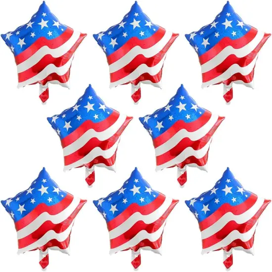 4th of July Star Shaped American Flag Celebration Party Balloons, 18 Inches Patriotic Party Foil Balloon For Independence Day, Veterans Day, Memorial Day, US Election Holiday Event Decorations {5}