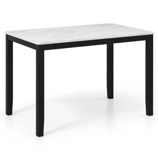 MDF Dining Table with Faux Marble Top and Sturdy Rubber Wood Frame {1}