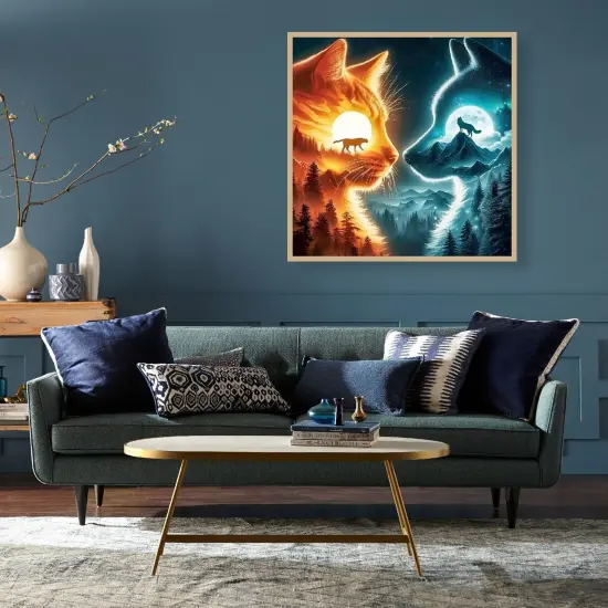 Cat and Wolf Diamond Painting Kits for Adults, Forest Diamond Art Kits for Adults, DIY Full Drill Diamond Dots Paintings Picture Arts Craft for Home Wall Art Decor 14X14Inch {3}