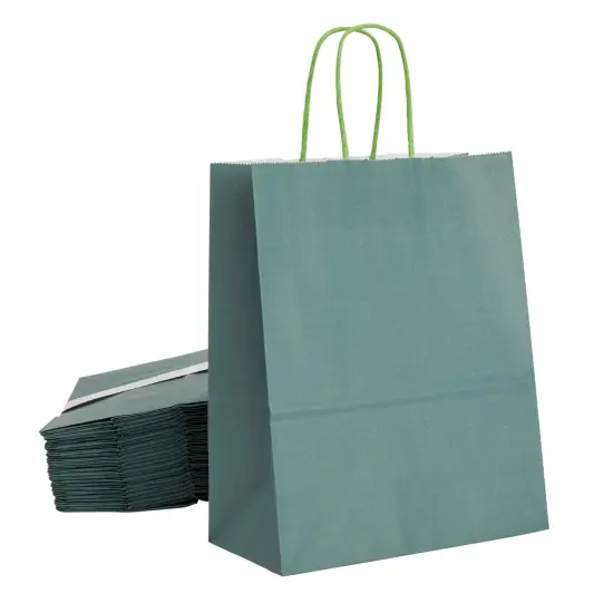 25-Pack Dark Green Gift Bags with Handles, 8x4x10-Inch Paper Goodie Bags for Party Favors and Treats, Birthday Party Supplies {1}
