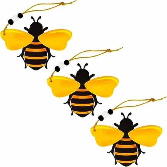 3PCS Bee Ornaments Wooden Bumble Bees Cutouts Decorations {1}
