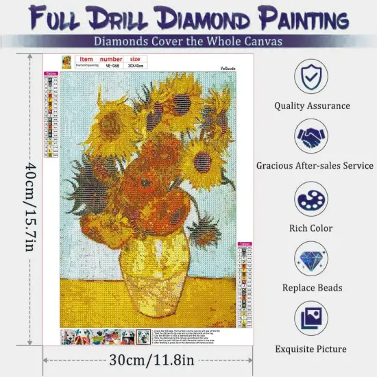 Diamond Painting Kits for Adults, 4 Pack Van Gogh Starry Night Diamond Art Kits, 5D Full Drill DIY Crafts for Adults Home Wall Decor Sunflower Irises Caf&eacute; Terrace at Night [12x16in] {2}