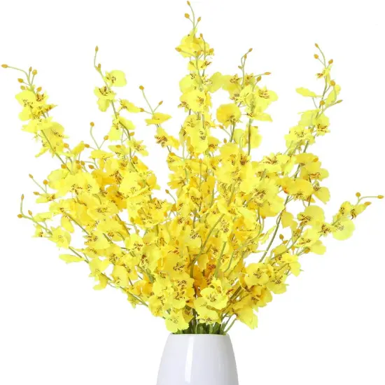 12Pcs Summer Floral Arrangement &ndash; Yellow Artificial Orchids, Dried Silk Faux Dancing Orchids Bouquet for Wedding, Home, Kitchen, and Office Decor {1}