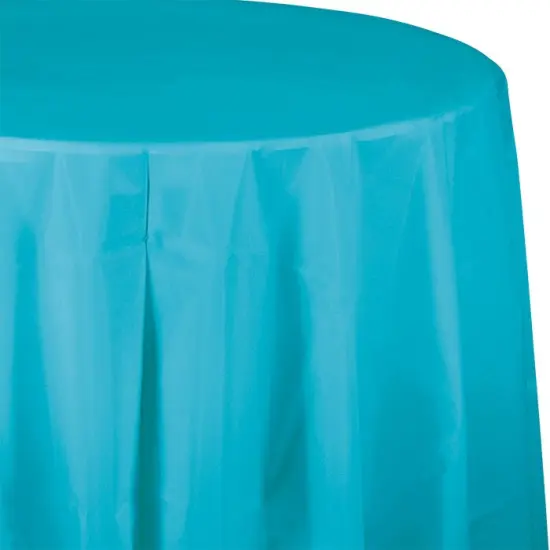 12 pc Bulk Bermuda Blue Round 82 inch Plastic Table Covers {1}