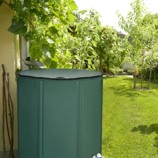 100 Gallon Green Foldable Portable Rain Barrel Water Collector Tank with Spigot Filter and Mesh Top {2}
