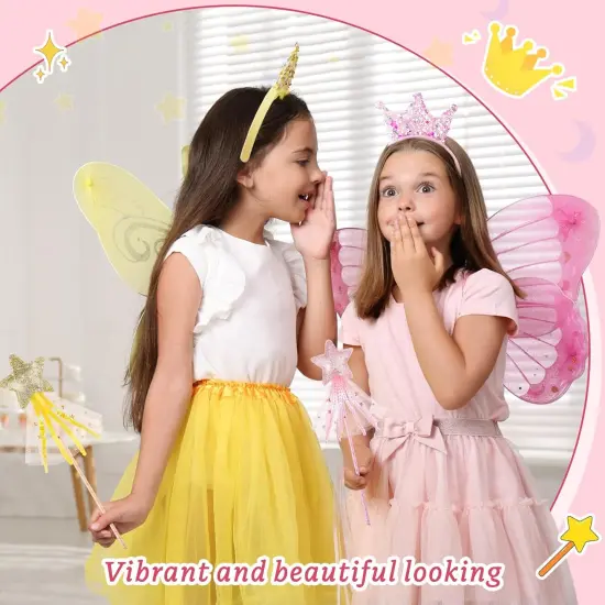 24 Pcs Princess Wands Party Favors Glitter Star Fairy Wands Sequin Princess Crown Headbands for Girls Birthday Party Gifts {5}