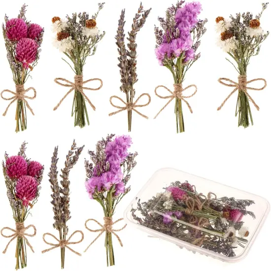 8 Pcs Mini Flower Bouquets Purple Natural Dried Flowers Bouquet Dry Flower&Leaves Lavender Dried Embossing Flower Bundles Plant Stem Bunch for DIY Craft,Photo Props,Wedding Decoration {1}