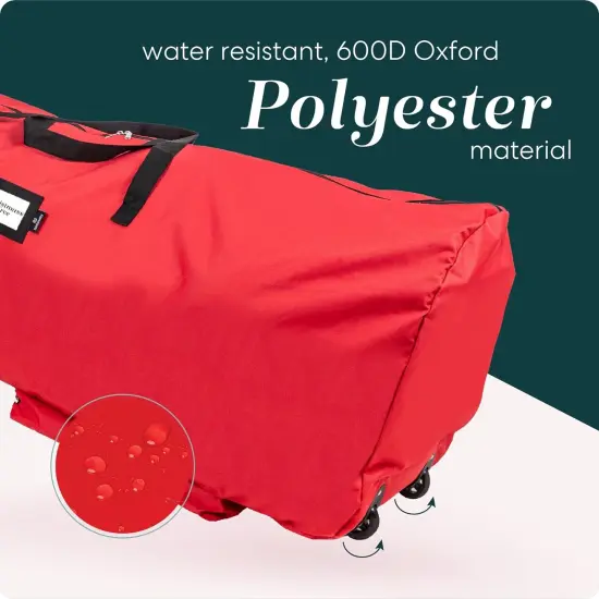 Rolling Tree Storage Bag - For 7.5-Foot Artificial Christmas Holiday Tree. Zippered Bag, Carry Handles and Wheels for Easy Transport, Protects Against Dust, Insects, and Moisture (Red) {4}