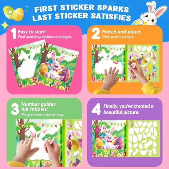 Paint by Number Sticker Book for Girls Kids - Road Trip & Airplane Activities Toys, Easter Basket Stuffers, Bunny Egg Unicorn, Birthday Gifts, Travel Essentials for Toddlers & Car Rides {2}
