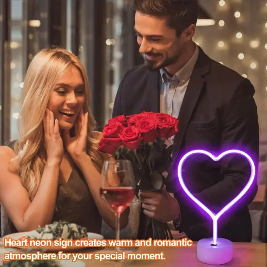 Summer Heart Neon Sign &ndash; Purple LED Neon Lights for Bedroom, Girls Room, Party, and Home Decor, Battery or USB Powered LED Heart Lamp {3}