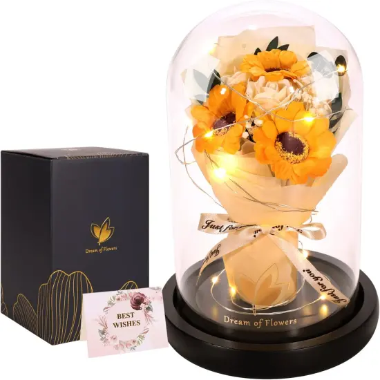 Mothers Day Sunflower Gifts for Mom,Flower Rose in Glass Dome with 2 Lighting Mode,Sunflower Gifts for Her,Artificial Forever Flowers Birthday Gifts for Women Mom Wife Girlfriend {1}