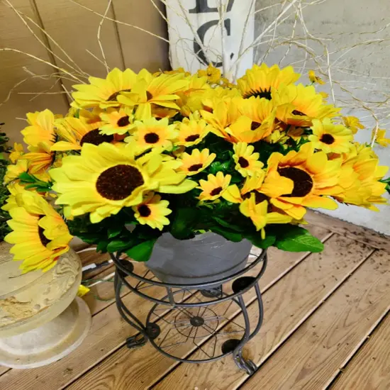 52 Heads Summer Floral Arrangement Sunflowers Artificial Flowers Bulk, Outdoor Fake Sunflowers with Daisy Mums Silk Flowers for Indoor, Home, Kitchen, Window, Porch Hanging Planter {4}