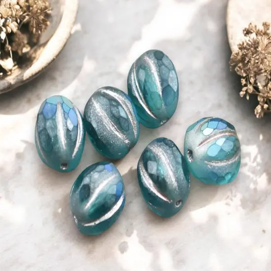 *12* 10mm Metallic Beige Washed Matte Teal AB Faceted Round Melon Beads {3}