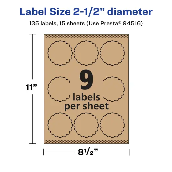 Avery Kraft Brown Round Scalloped Labels with Sure Feed, 2.5" diameter {5}