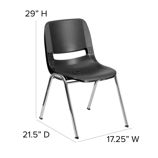 Emma and Oliver Ergonomic Shell Stack Chair - 16" Seat Daycare Home School BlackPlastic/Chrome {4}