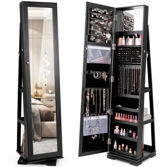 Costway 360degree Rotatable Jewelry Cabinet 2-in-1 Lockable Mirrored Organizer White/Black/Dark Brown/Gray/Blue/Pink/Purple/Dark Gray {8}