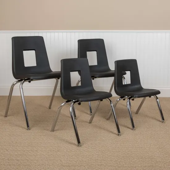 Emma and Oliver 4-pack Student Stack School Chair - 16-inch Black {1}