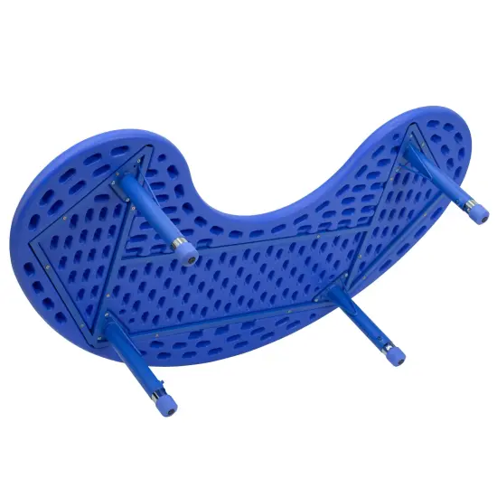 Emma and Oliver 35"W x 65"L Half-Moon Plastic Height Adjustable Activity Table Blue {6}