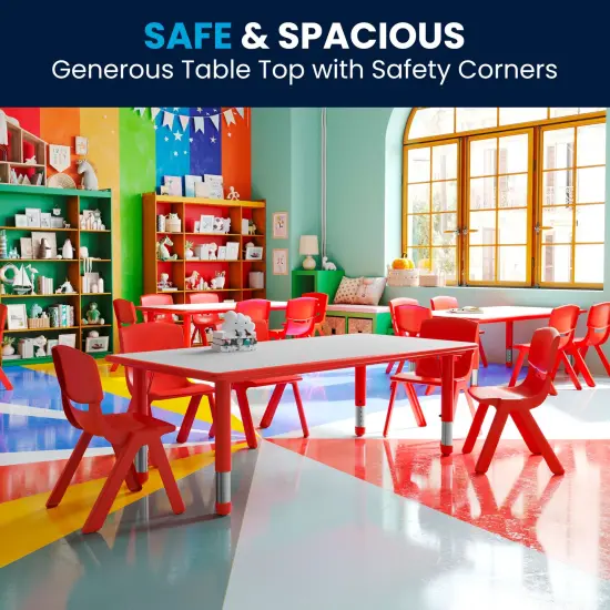 Emma and Oliver 23.625"W x 47.25"L Rectangular Plastic Height Adjustable Activity Table Red {1}