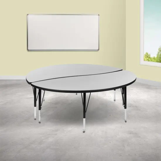 Emma and Oliver 2 Piece 60" Circle Collaborative Grey Kids Adjustable Activity Table Set {1}