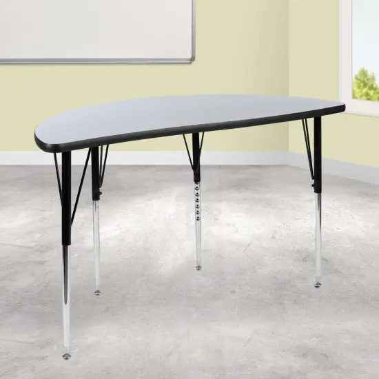 Emma and Oliver 47.5" Half Circle Wave Flexible Collaborative Adjustable Height Activity Table Grey {1}